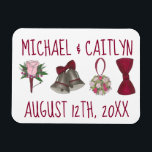 Personalisiert Wedding Bell Blume Bowtie Bouquet Magnet<br><div class="desc">Magnet Design bietet eine originelle Illustration einer Reihe von klassischen Hochzeitsdesigns,  darunter eine Glocke,  Bowtie,  Blume Bouquet und Boutonniere. Personalisieren Sie einfach mit Ihren Informationen. Sehen Sie nicht genau,  wonach Sie suchen? Kontaktieren Sie Rebecca um ein Produkt speziell für Sie zu gestalten!</div>