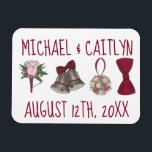 Personalisiert Wedding Bell Blume Bowtie Bouquet Magnet<br><div class="desc">Magnet Design bietet eine originelle Illustration einer Reihe von klassischen Hochzeitsdesigns,  darunter eine Glocke,  Bowtie,  Blume Bouquet und Boutonniere. Personalisieren Sie einfach mit Ihren Informationen. Sehen Sie nicht genau,  wonach Sie suchen? Kontaktieren Sie Rebecca um ein Produkt speziell für Sie zu gestalten!</div>