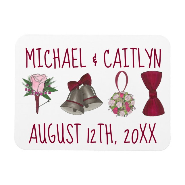 Personalisiert Wedding Bell Blume Bowtie Bouquet Magnet (Horizontal)