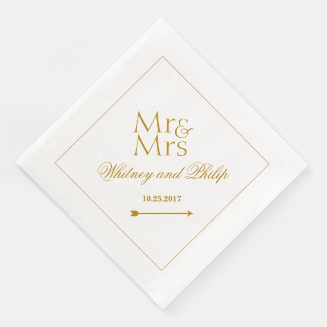 Personalisiert Wedding Mr. Mrs. Gold Serviette (Ecke)
