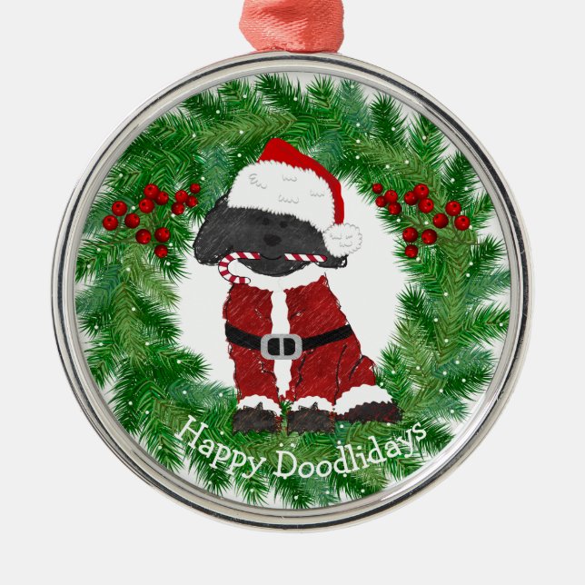 Personalisiert Weihnachts-Labradoodle Weihnachtsma Silbernes Ornament (Vorne)