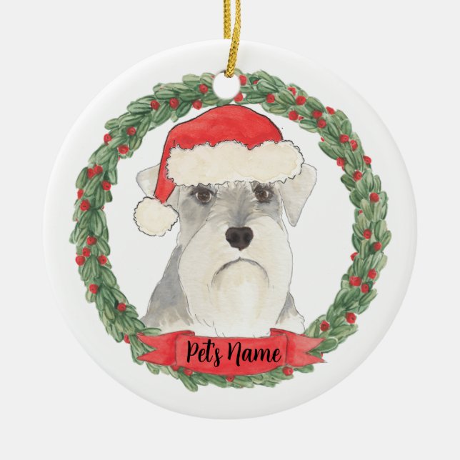 Personalisiert Weiß & Grau Schnauzer Keramik Ornament (Vorne)