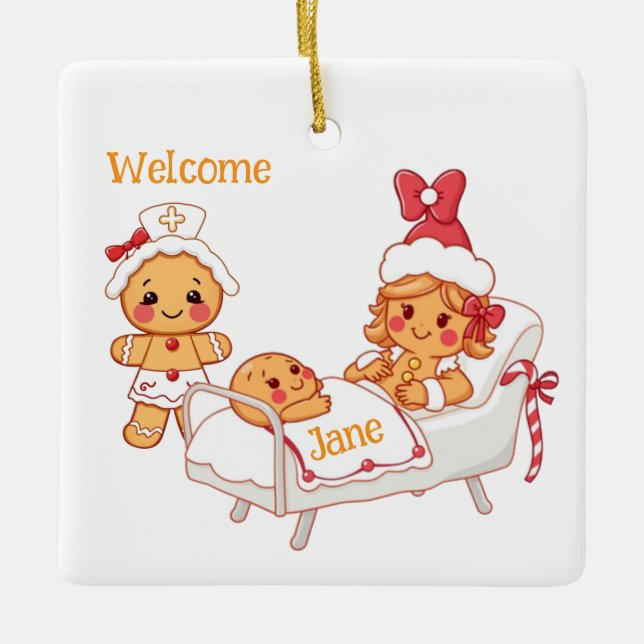 Personalisiert Welcome New Gingerbrot Baby Keramikornament (Vorderseite)