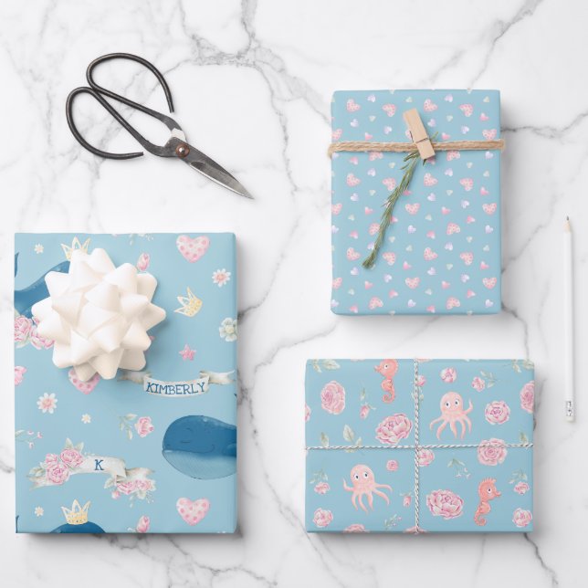 Personalisiert Whale Nautical Geschenkpapier Set (Vorderseite)