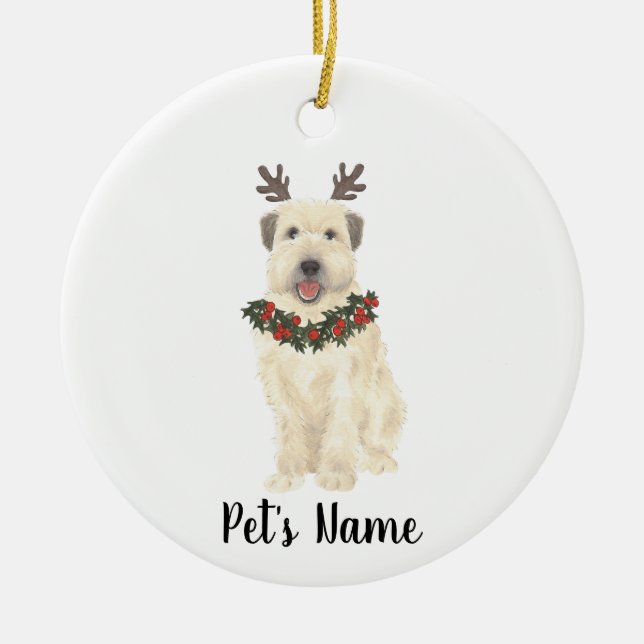 Personalisiert Wheaten Terrier Antlers und Bow Kra Keramik Ornament (Vorne)