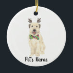 Personalisiert Wheaten Terrier Christmas Rentier Keramik Ornament<br><div class="desc">Ich bin in Liebe mit dieser wunderschön detaillierten Aquarell-Abbildung eines lächelnden Weizenterfahrers mit kleinen Geweih- und Bogen-Krawatte! Personalisieren Sie diese Ornamente und machen Sie die schöne Liste in diesem Jahr! Für die perfekten Geschenke, paaren Sie es mit einem passenden Artikel aus der Kollektion für ein nachdenkliches Hauswärmen, Brautparty, Lehrer, Schwiegermutter,...</div>
