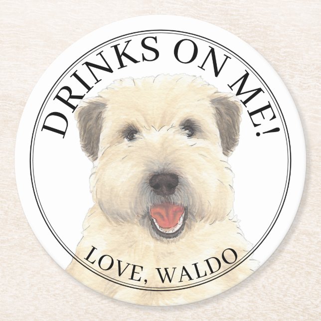 Personalisiert Wheaten Terrier Dog Wedding Runder Pappuntersetzer (Vorderseite)
