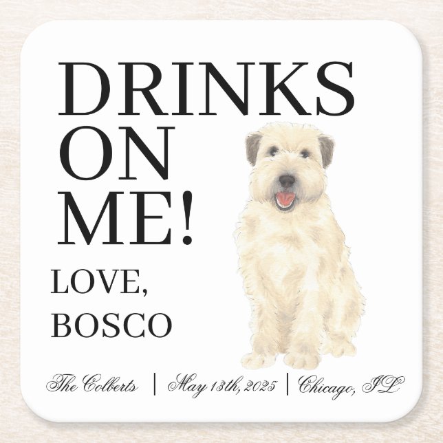 Personalisiert Wheaten Terrier Wedding Rechteckiger Pappuntersetzer (Vorderseite)