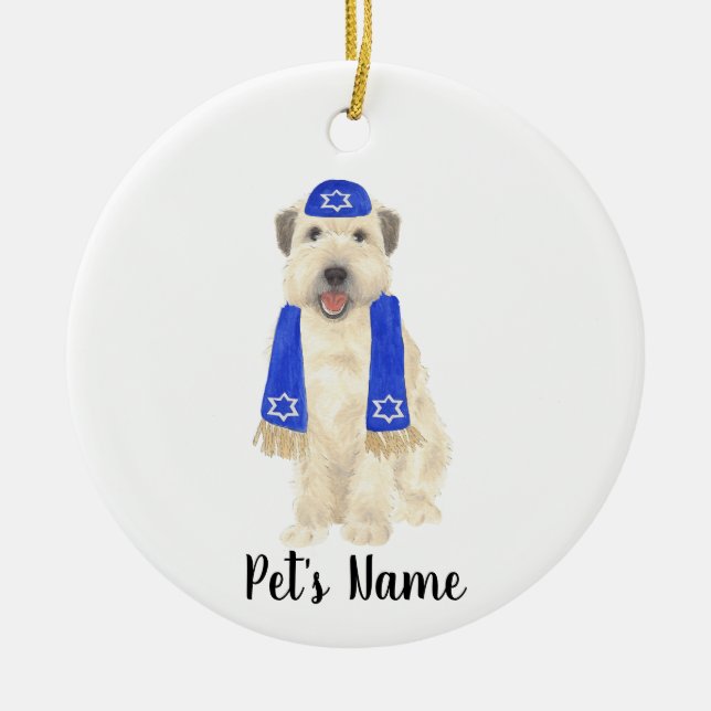 Personalisiert Wheaten Terrier Yarmulke und Scarf Keramik Ornament (Vorne)