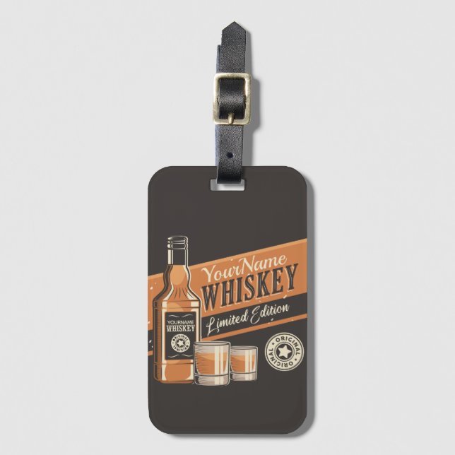 Personalisiert Whiskey Liquor Flasche Western Bar Gepäckanhänger (Vorderseite Vertikal)