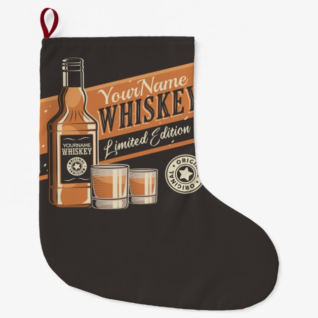 Personalisiert Whiskey Liquor Flasche Western Bar Großer Weihnachtsstrumpf (Vorderseite)