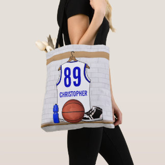 Personalisiert White and Blue Basketball Jersey