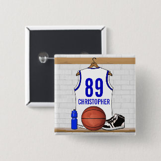 Personalisiert White and Blue Basketball Jersey Button