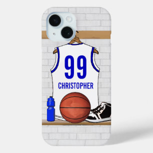 Personalisiert White and Blue Basketball Jersey Case-Mate iPhone Hülle