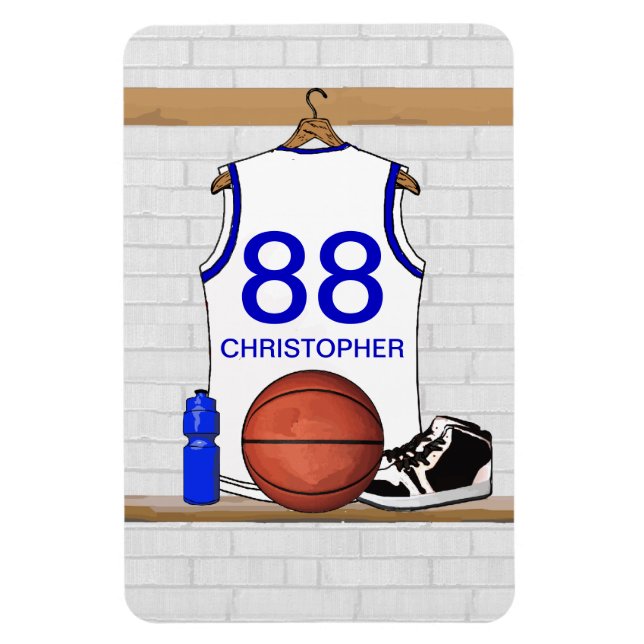 Personalisiert White and Blue Basketball Jersey Magnet (Vertikal)