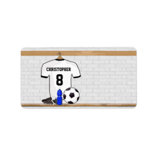 Personalisiert White Black Football Soccer Jersey Adressaufkleber
