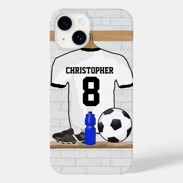 Personalisiert White Black Football Soccer Jersey Case-Mate iPhone Hülle (Rückseite)