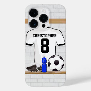 Personalisiert White Black Football Soccer Jersey Case-Mate iPhone 14 Pro Hülle