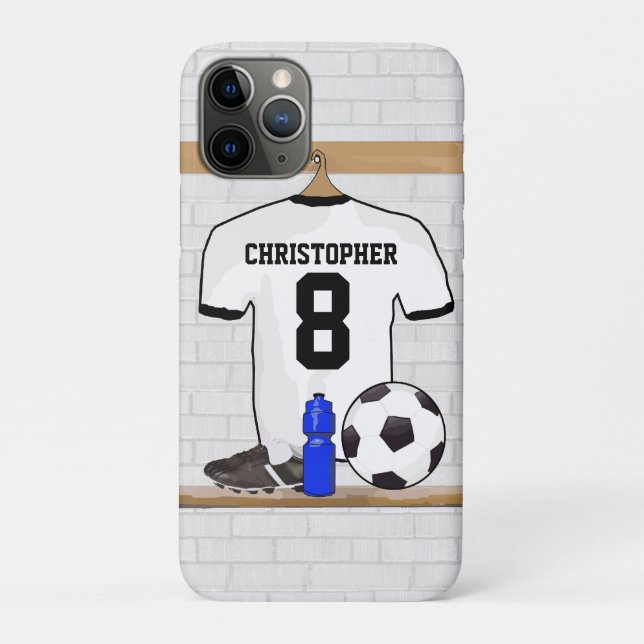 Personalisiert White Black Football Soccer Jersey Case-Mate iPhone Hülle (Rückseite)