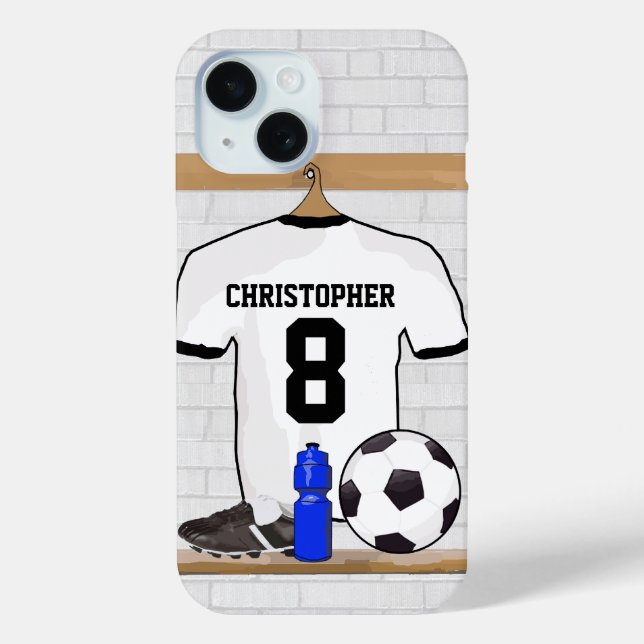 Personalisiert White Black Football Soccer Jersey Case-Mate iPhone Hülle (Rückseite)