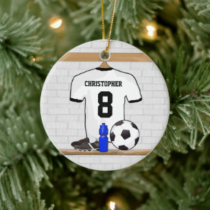 Personalisiert White Black Football Soccer Jersey Keramikornament