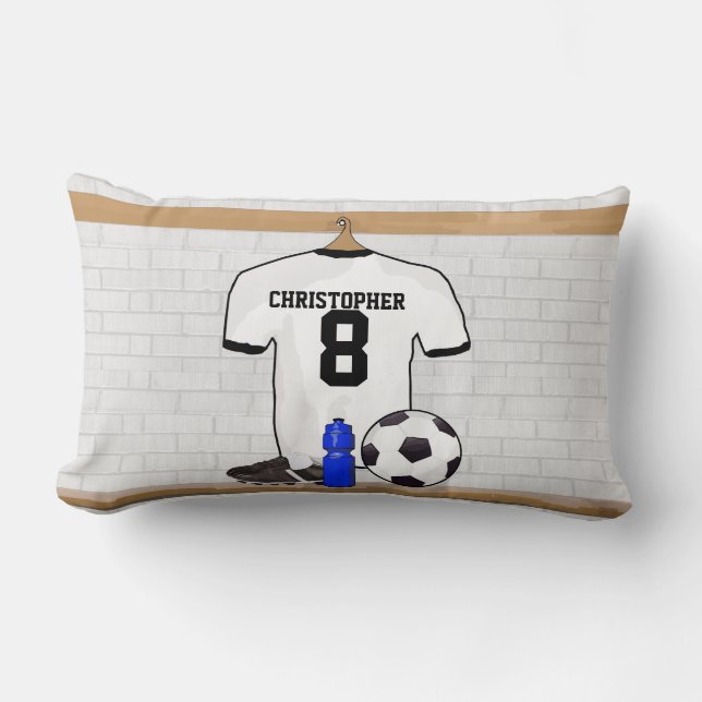 Personalisiert White Black Football Soccer Jersey Lendenkissen (Vorderseite)