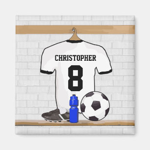 Personalisiert White Black Football Soccer Jersey Magnet