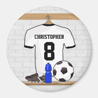 Personalisiert White Black Football Soccer Jersey Magnet