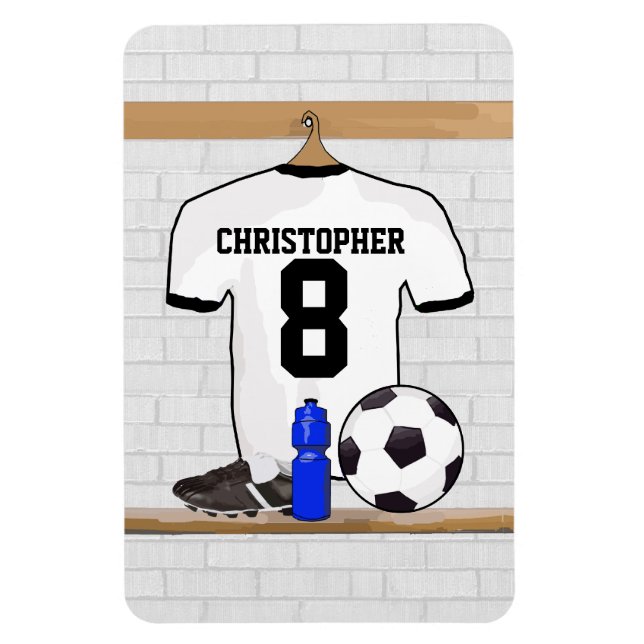 Personalisiert White Black Football Soccer Jersey Magnet (Vertikal)