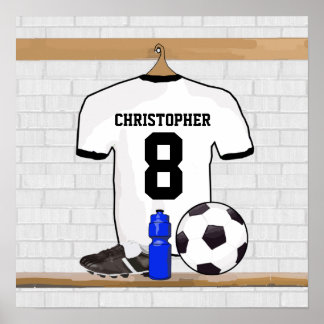 Personalisiert White Black Football Soccer Jersey Poster