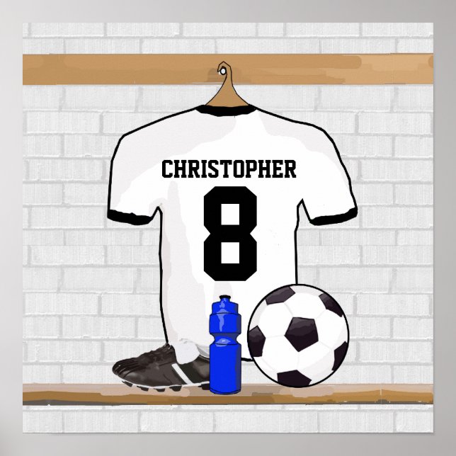 Personalisiert White Black Football Soccer Jersey Poster (Vorne)