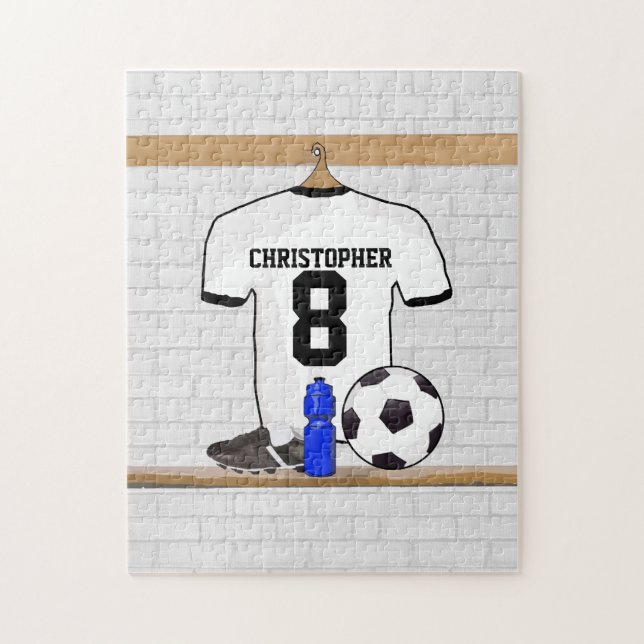 Personalisiert White Black Football Soccer Jersey Puzzle (Vertikal)
