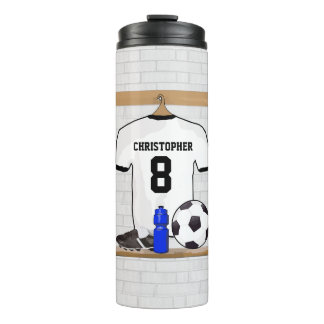Personalisiert White Black Football Soccer Jersey Thermosbecher