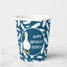 Personalisiert-White Duck Illustration Navy Blue Pappbecher