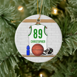 Personalisiert White Green Basketball Jersey Keramik Ornament