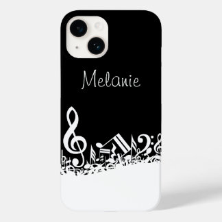 Personalisiert White Jumbled Musical Notes on Blac Case-Mate iPhone 14 Hülle
