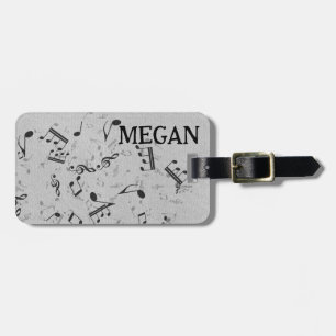 Personalisiert White Jumbled Musical Notes on Blac Gepäckanhänger