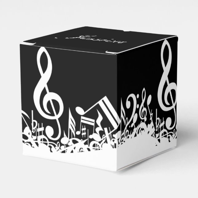 Personalisiert White Jumbled Musical Notes on Blac Geschenkschachtel (Vorderseite)