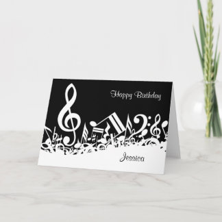 Personalisiert White Jumbled Musical Notes on Blac Karte