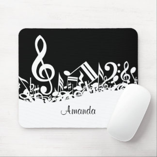 Personalisiert White Jumbled Musical Notes on Blac Mousepad