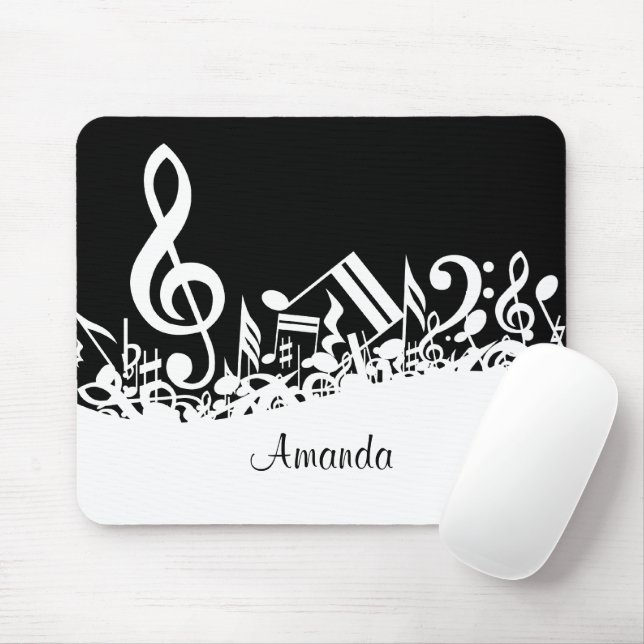Personalisiert White Jumbled Musical Notes on Blac Mousepad (Mit Mouse)