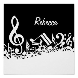 Personalisiert White Jumbled Musical Notes on Blac Poster