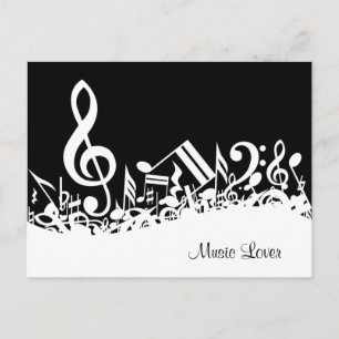 Personalisiert White Jumbled Musical Notes on Blac Postkarte