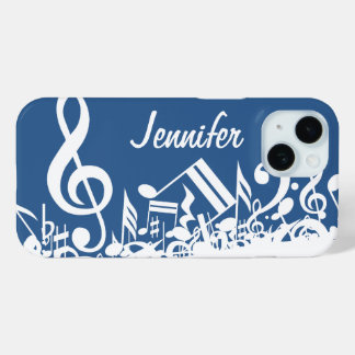 Personalisiert White Jumbled Musical Notes on Blue Case-Mate iPhone Hülle