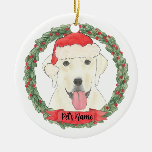 Personalisiert White Labrador Keramik Ornament (Vorne)