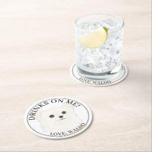 Personalisiert White Long Haired Chihuahua Wedding Runder Pappuntersetzer