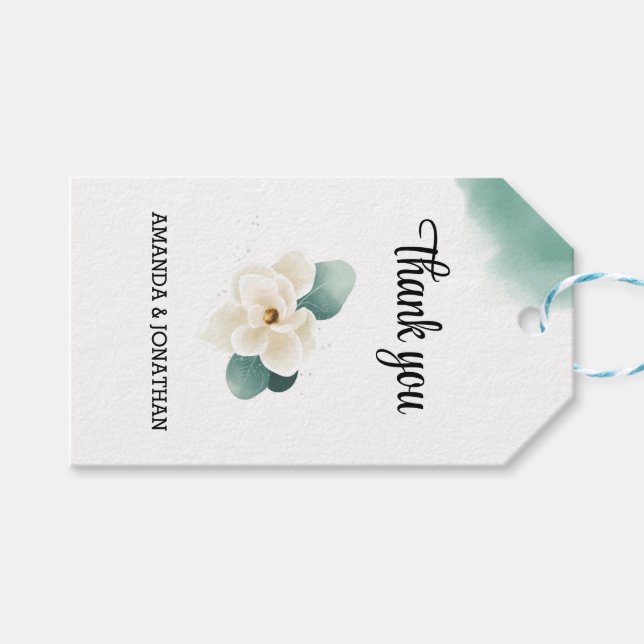 Personalisiert White Magnolia Wedding Vielen Dank Geschenkanhänger (Vorderseite (Horizontal))