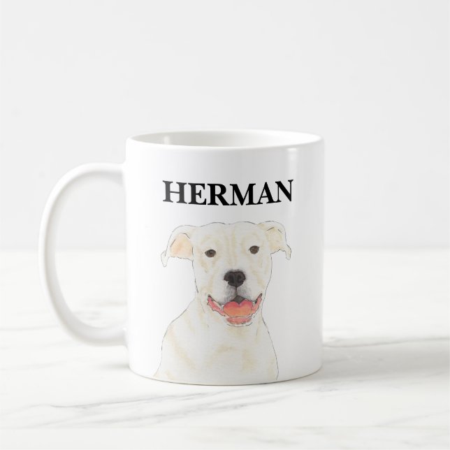 Personalisiert White Pitbull Staffy Dog Kaffeetasse (Links)