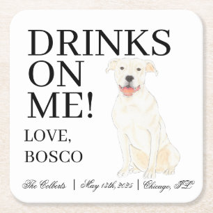 Personalisiert White Pitbull Staffy Dog Wedding Rechteckiger Pappuntersetzer