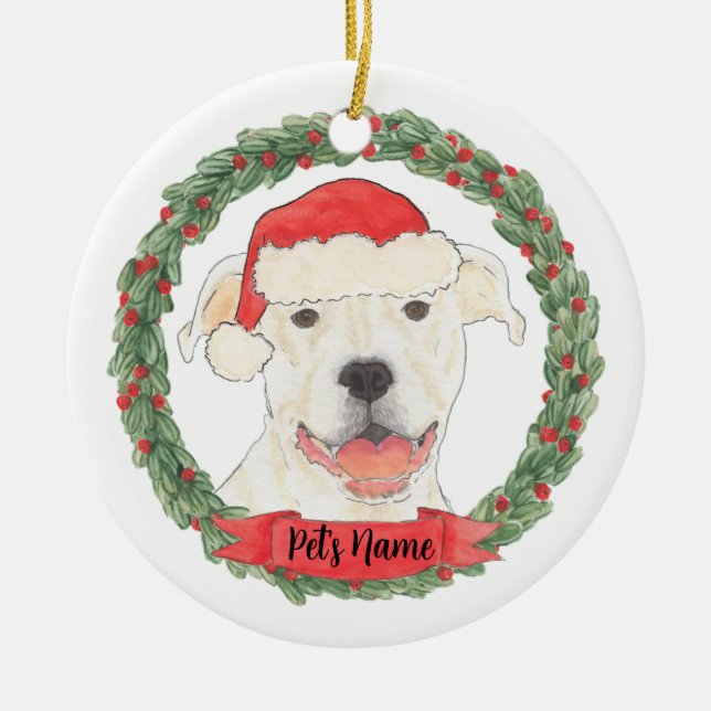 Personalisiert White Pitbull Staffy Keramik Ornament (Vorne)